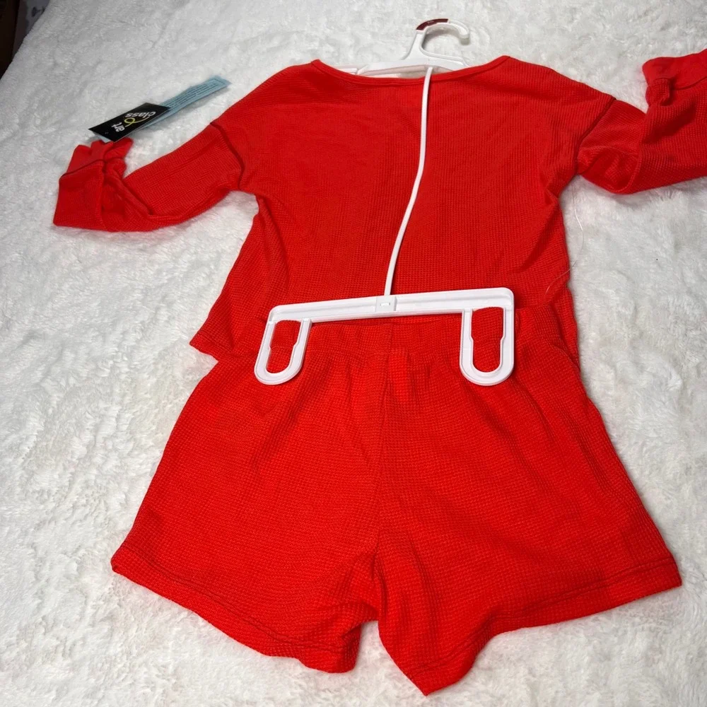 Art Class Red Waffle Knit Pajama Set Top Shorts Kids Size XS 4/5 NWT‎